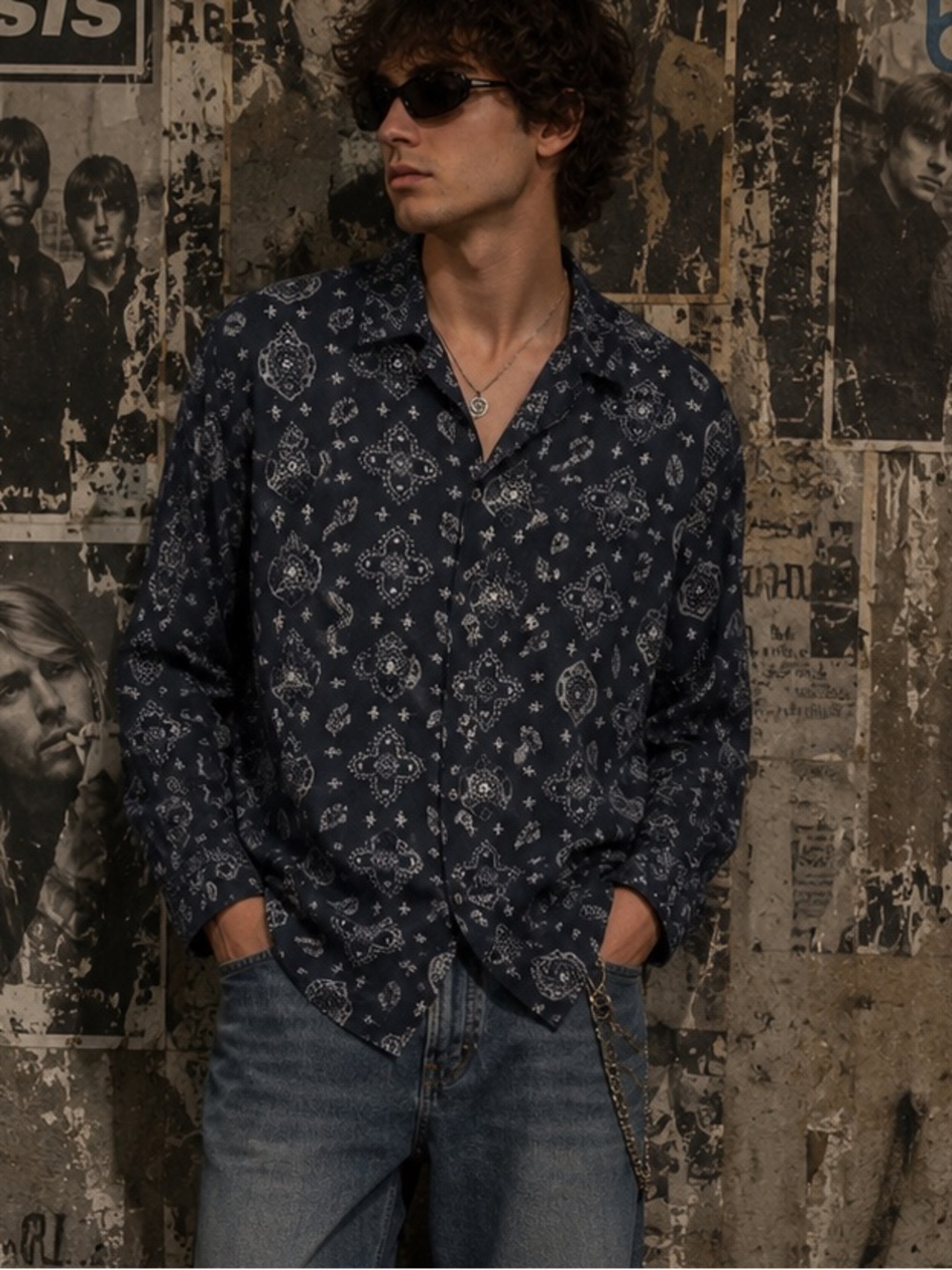 Abercrombie & Fitch Blue Paisley 90’S Indie Button Down Shirt Size XL